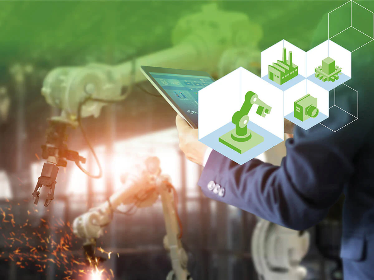 Industrielle Produktion und Systeme Bildbeschreibung / description: Moderne Fertigung mit Robotern und Automatisierungstechnik.